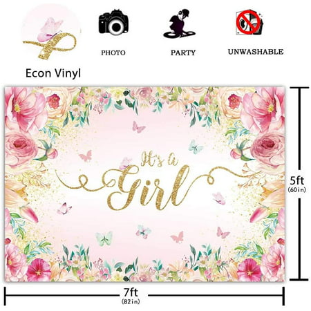 OERJU 15x10ft Drive by Car Theme Baby Shower Backdrop Its a Girl Pink Floral Gender Reveal Photography Background Girls Birthday Party Cake Table Banners Infant Kids Portrait Photo Props 